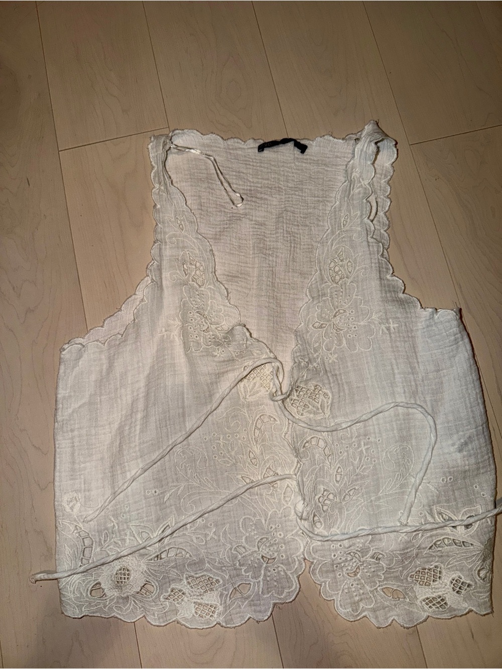 Zara Cream Embroidered Eyelet Tie-Front Camisole